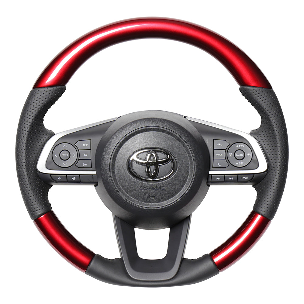 REAL ORIGINAL SERIES SOFT D SHAPE PEARL RED BLACK STITCH STEERING WHEEL FOR DAIHATSU ROCKY 200  TYD-RDW-BK