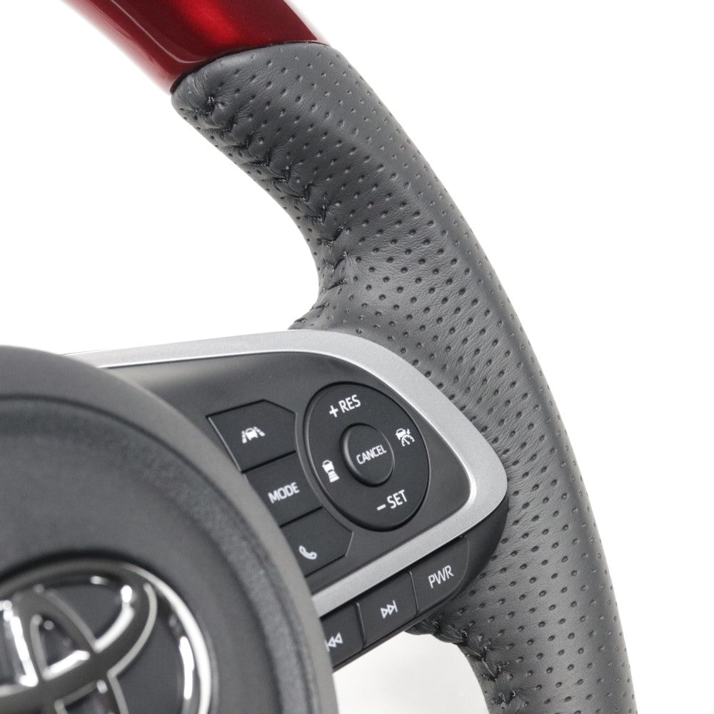 REAL ORIGINAL SERIES SOFT D SHAPE PEARL RED BLACK STITCH STEERING WHEEL FOR DAIHATSU ROCKY 200  TYD-RDW-BK