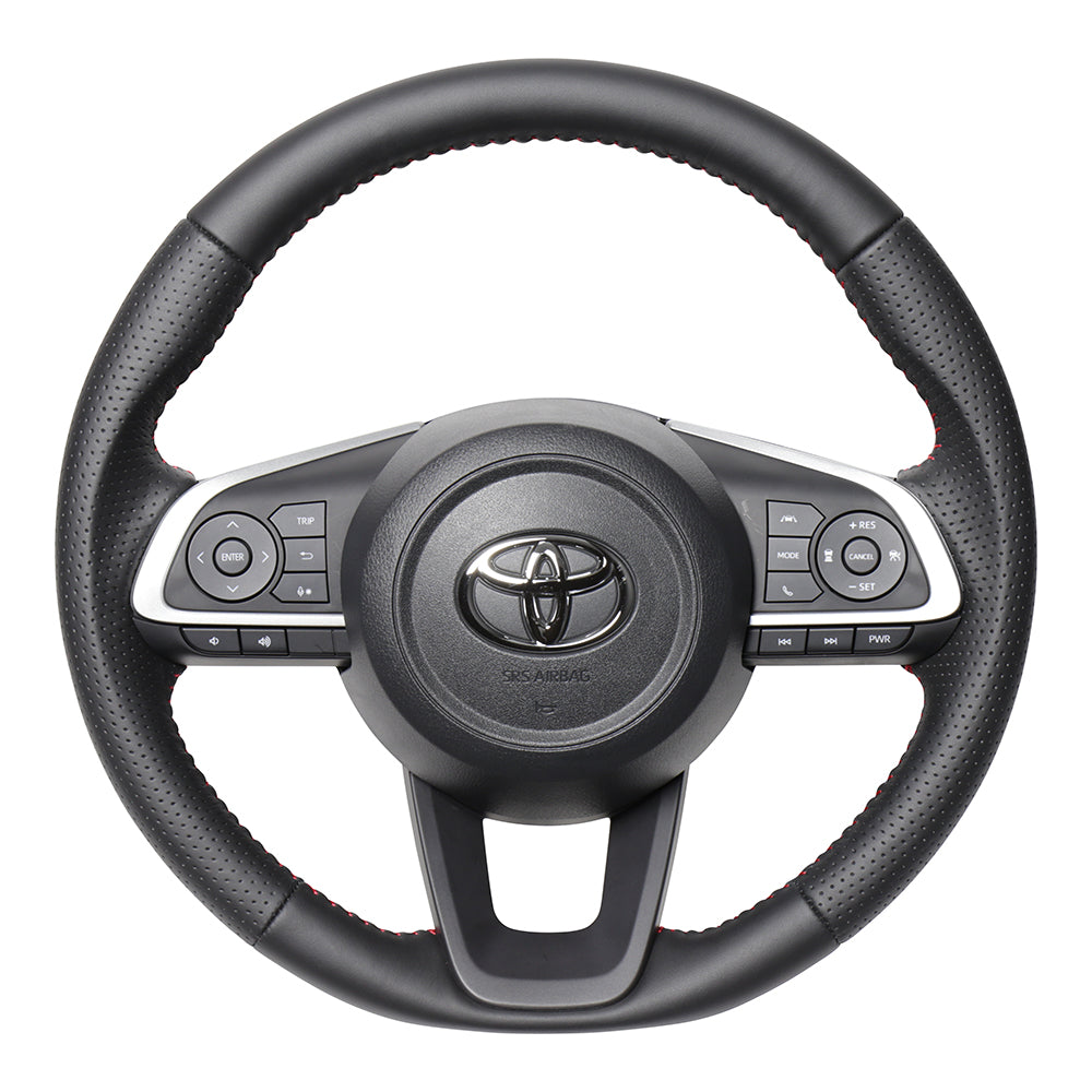 REAL ORIGINAL SERIES SOFT D SHAPE ALL LEATHER RED STITCH STEERING WHEEL FOR DAIHATSU ROCKY 200  TYD-LPB-RD