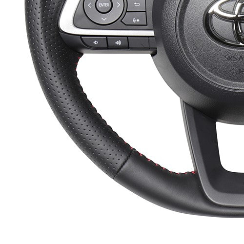REAL ORIGINAL SERIES SOFT D SHAPE ALL LEATHER RED STITCH STEERING WHEEL FOR DAIHATSU ROCKY 200  TYD-LPB-RD