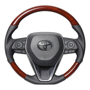 REAL PREMIUM SERIES SOFT D SHAPE BROWN WOOD BLACK EURO STITCH STEERING WHEEL FOR TOYOTA RAV4 PHV 50  TYFP-BRW