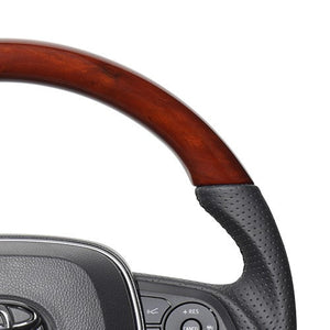 REAL PREMIUM SERIES SOFT D SHAPE BROWN WOOD BLACK EURO STITCH STEERING WHEEL FOR TOYOTA RAV4 PHV 50  TYFP-BRW