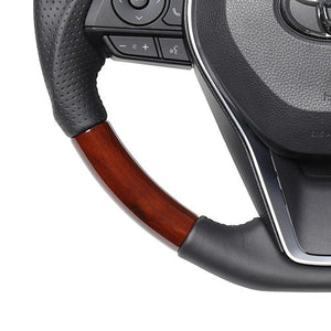 REAL PREMIUM SERIES SOFT D SHAPE BROWN WOOD BLACK EURO STITCH STEERING WHEEL FOR TOYOTA RAV4 PHV 50  TYFP-BRW