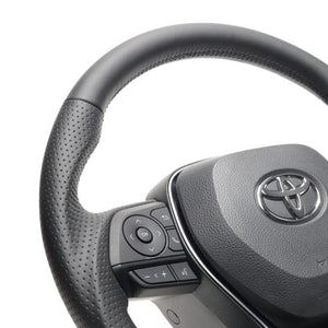 REAL PREMIUM SERIES SOFT D SHAPE NAPPA ALL LEATHER BLACK EURO STITCH STEERING WHEEL FOR TOYOTA RAV4 PHV 50  TYFP-LPB