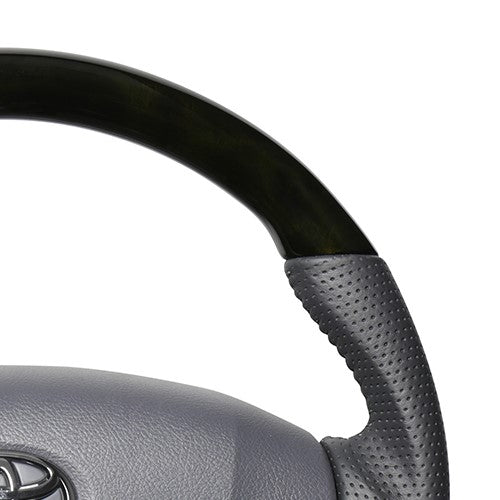 REAL PREMIUM SERIES ROUND SHAPE BLACK WOOD GRAY STITCH STEERING WHEEL FOR TOYOTA LAND CRUISER 70  H204P-BKW-70