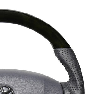 REAL PREMIUM SERIES ROUND SHAPE BLACK WOOD GRAY STITCH STEERING WHEEL FOR TOYOTA LAND CRUISER 70  H204P-BKW-70