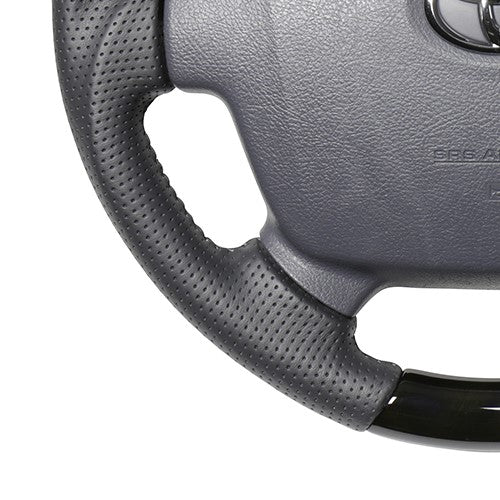 REAL PREMIUM SERIES ROUND SHAPE BLACK WOOD GRAY STITCH STEERING WHEEL FOR TOYOTA LAND CRUISER 70  H204P-BKW-70