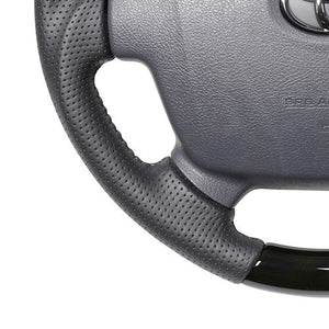 REAL PREMIUM SERIES ROUND SHAPE BLACK WOOD GRAY STITCH STEERING WHEEL FOR TOYOTA LAND CRUISER 70  H204P-BKW-70