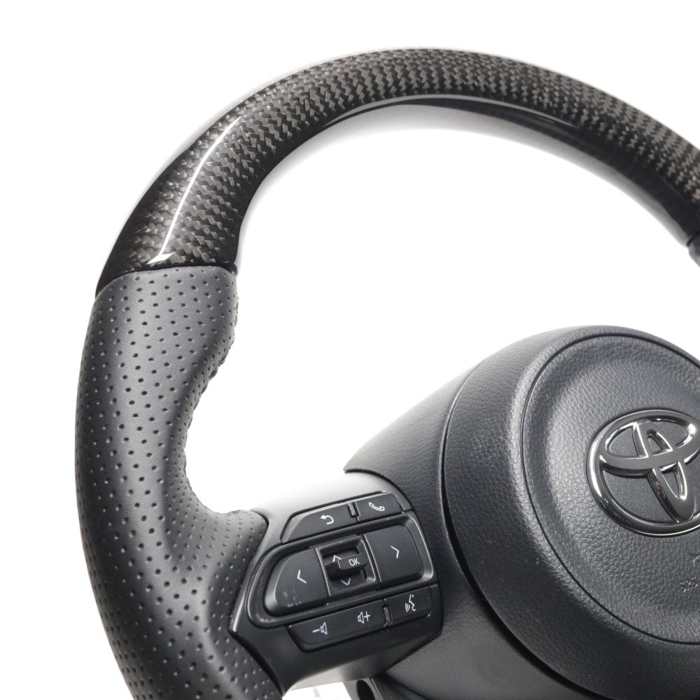 REAL ORIGINAL SERIES D SHAPE BLACK CARBON BLACK STITCH STEERING WHEEL FOR TOYOTA YARIS 10 210  TYE-BKC-BK
