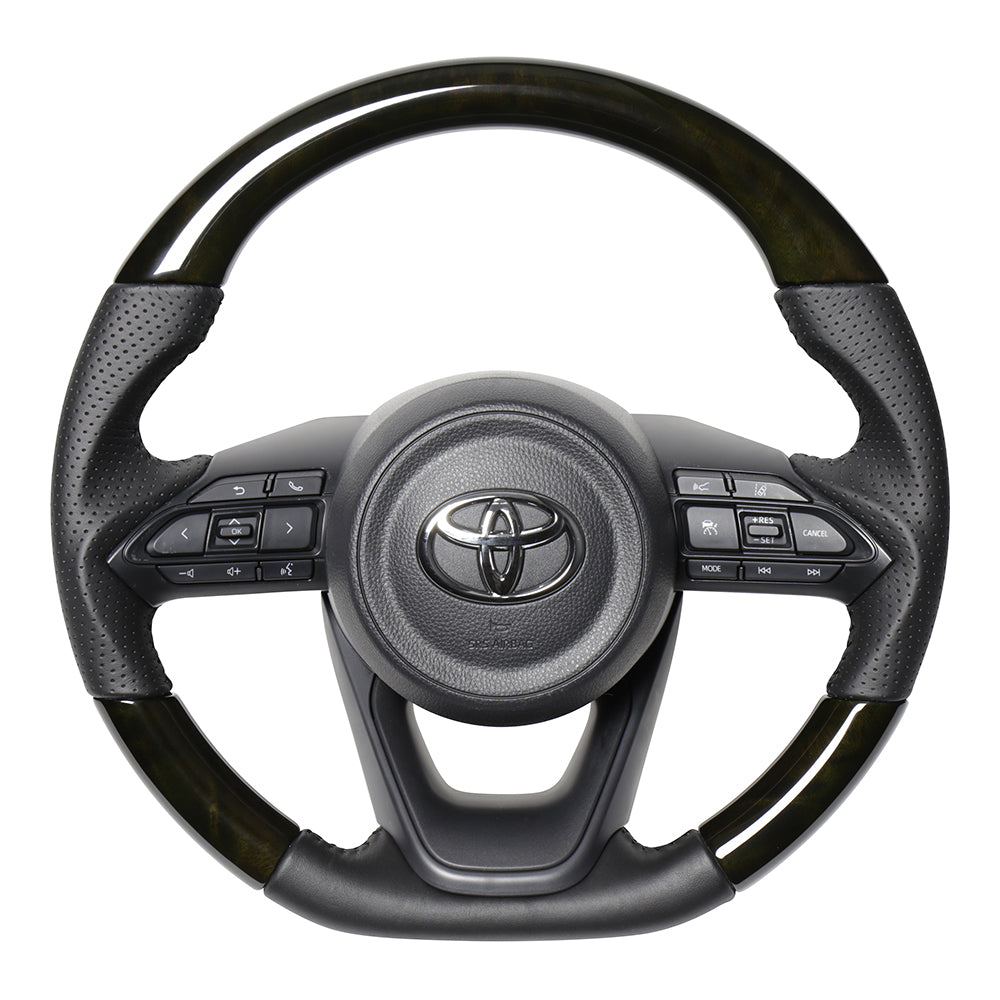 REAL ORIGINAL SERIES D SHAPE BLACK WOOD BLACK STITCH STEERING WHEEL FOR TOYOTA YARIS 10 210  TYE-BKW-BK