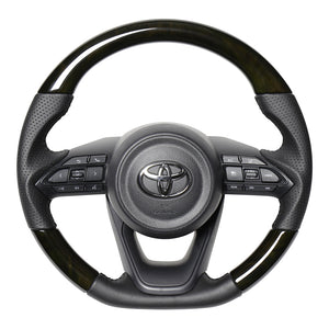 REAL ORIGINAL SERIES D SHAPE BLACK WOOD BLACK STITCH STEERING WHEEL FOR TOYOTA YARIS 10 210  TYE-BKW-BK