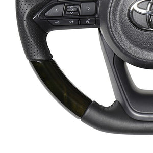 REAL ORIGINAL SERIES D SHAPE BLACK WOOD BLACK STITCH STEERING WHEEL FOR TOYOTA YARIS 10 210  TYE-BKW-BK