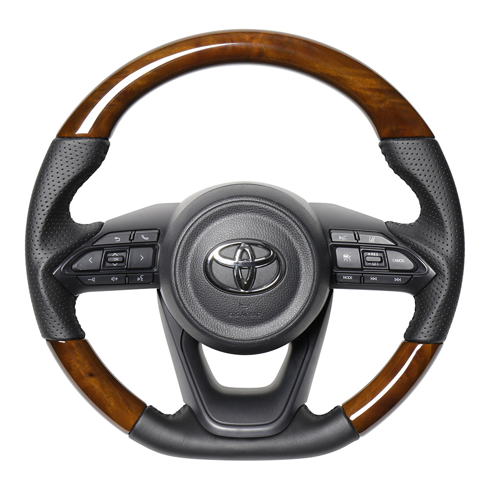 REAL ORIGINAL SERIES D SHAPE 42 BROWN WOOD BLACK STITCH STEERING WHEEL FOR TOYOTA YARIS 10 210  TYE-42BRW-BK
