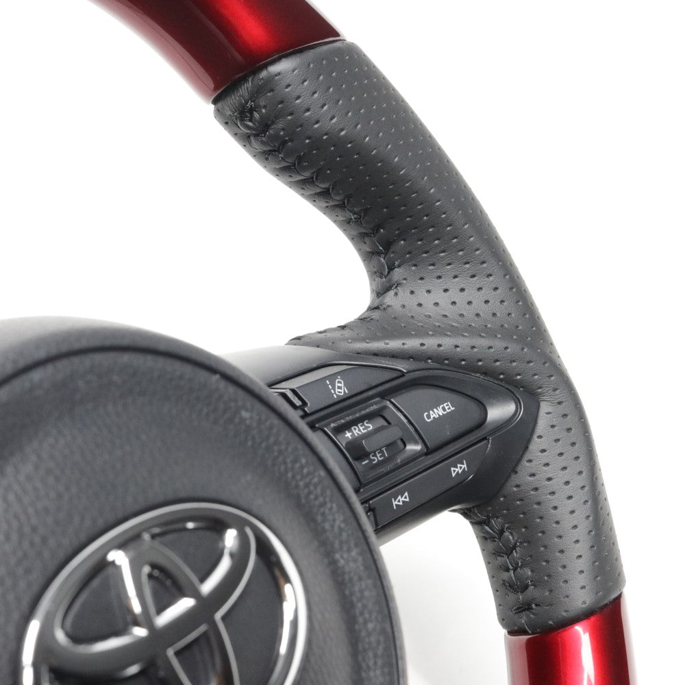 REAL ORIGINAL SERIES D SHAPE PEARL RED BLACK STITCH STEERING WHEEL FOR TOYOTA YARIS 10 210  TYE-RDW-BK