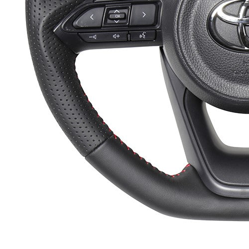 REAL ORIGINAL SERIES D SHAPE ALL LEATHER RED STITCH STEERING WHEEL FOR TOYOTA YARIS 10 210  TYE-LPB-RD