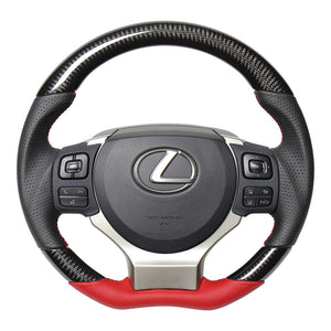 REAL ORIGINAL SERIES PARALLEL CUT C SHAPE BLACK CARBON & DARK WINE LEATHER RED X BLACK EURO STITCH STEERING WHEEL FOR LEXUS RC F 10 : ZENKI  LXC-BKC-RD
