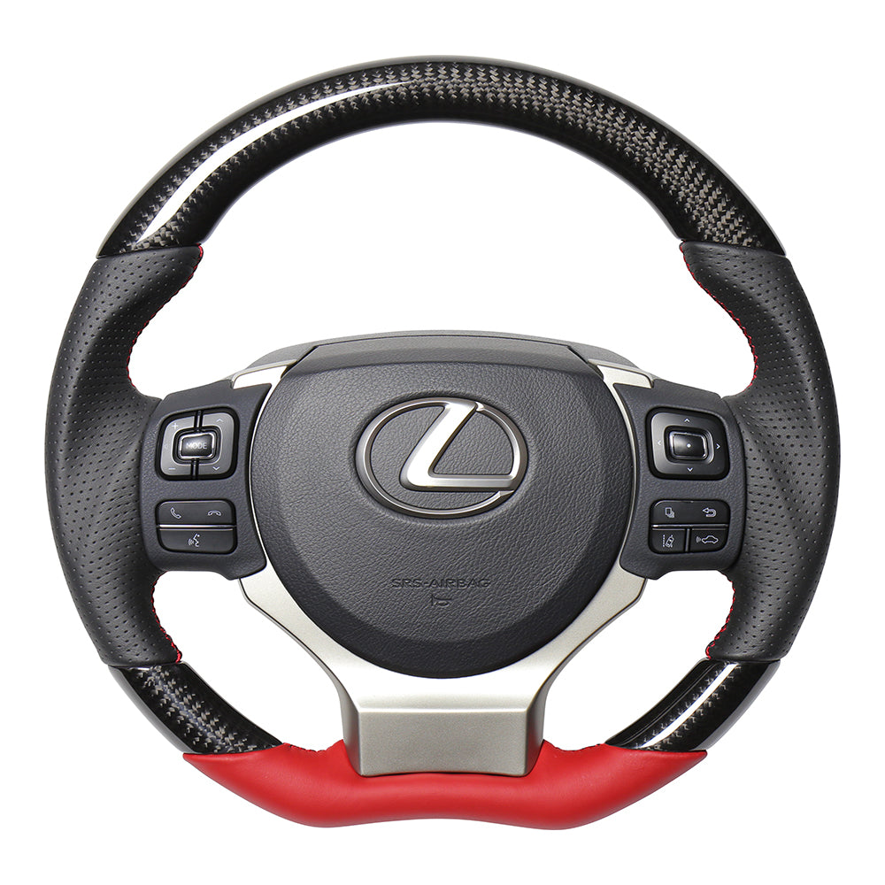 REAL ORIGINAL SERIES PARALLEL CUT C SHAPE BLACK CARBON & DARK WINE LEATHER RED X BLACK EURO STITCH STEERING WHEEL FOR LEXUS NX 10 : ZENKI  LXC-BKC-RD