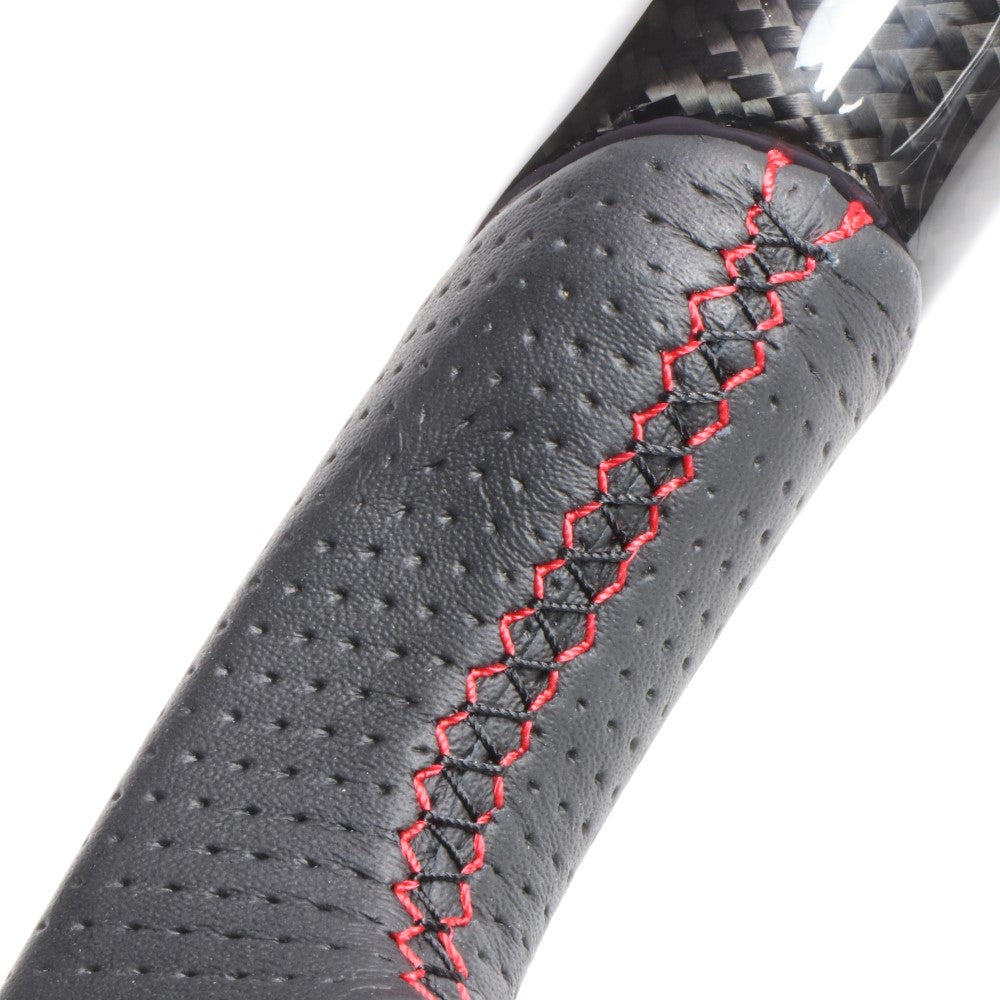 REAL ORIGINAL SERIES PARALLEL CUT C SHAPE BLACK CARBON & DARK WINE LEATHER RED X BLACK EURO STITCH STEERING WHEEL FOR LEXUS NX 10 : ZENKI  LXC-BKC-RD