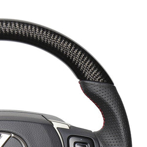 REAL ORIGINAL SERIES PARALLEL CUT C SHAPE BLACK CARBON & DARK WINE LEATHER RED X BLACK EURO STITCH STEERING WHEEL FOR LEXUS RC F 10 : ZENKI  LXC-BKC-RD