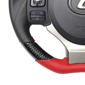 REAL ORIGINAL SERIES PARALLEL CUT C SHAPE BLACK CARBON & DARK WINE LEATHER RED X BLACK EURO STITCH STEERING WHEEL FOR LEXUS RC 10 : ZENKI  LXC-BKC-RD