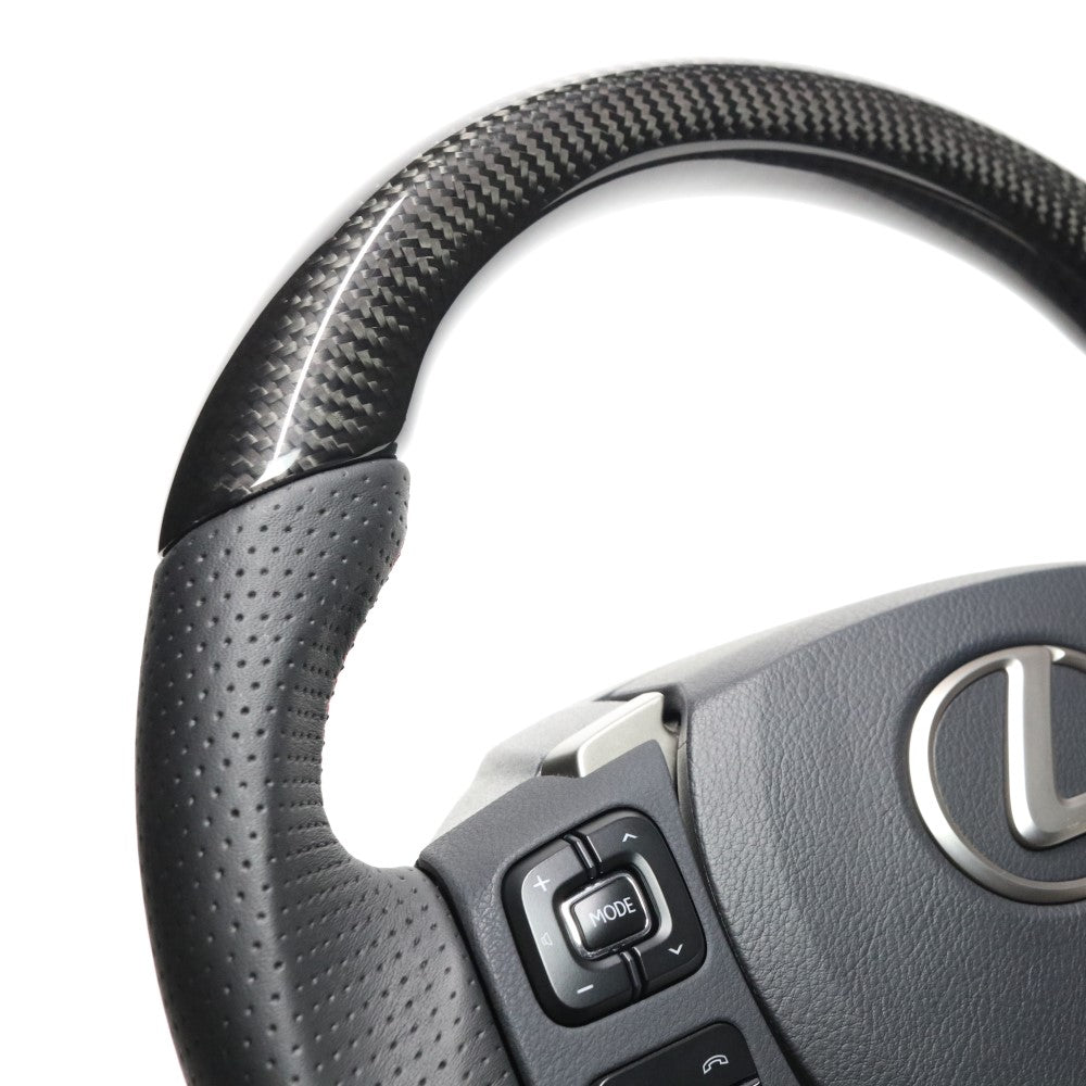 REAL ORIGINAL SERIES PARALLEL CUT C SHAPE BLACK CARBON & DARK WINE LEATHER RED X BLACK EURO STITCH STEERING WHEEL FOR LEXUS NX 10 : ZENKI  LXC-BKC-RD