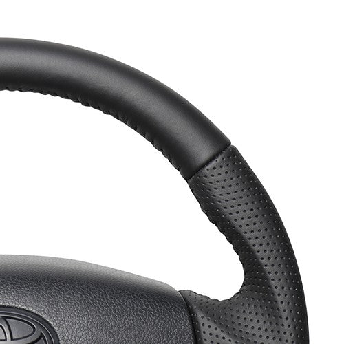 REAL ORIGINAL SERIES SOFT D SHAPE ALL LEATHER BLACK STITCH STEERING WHEEL FOR DAIHATSU MOVE LA100S TYB-LPB-BK