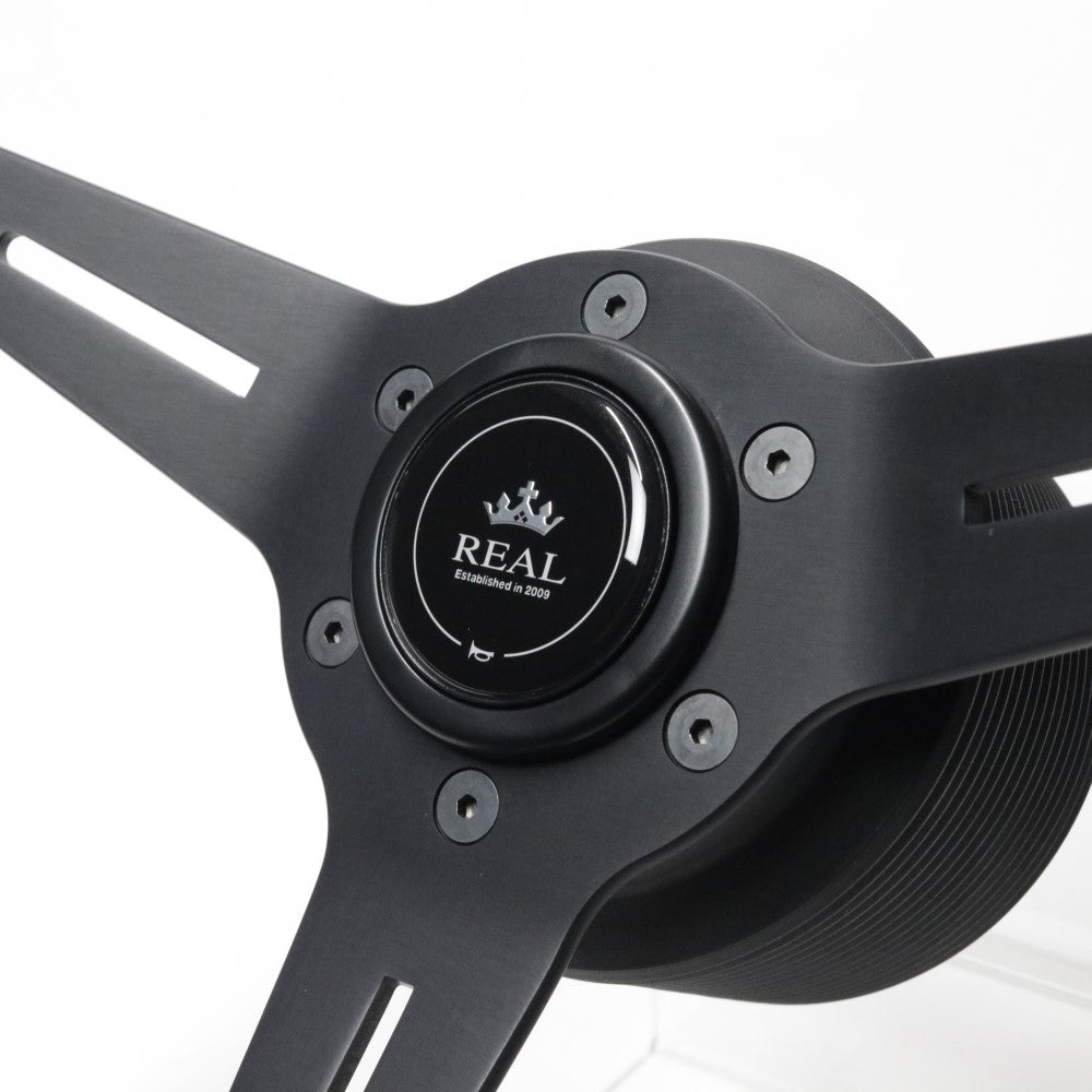 REAL REAL SPORT NORMAL TYPE BLACK CARBON BLACK EURO STITCH STEERING WHEEL RSS340-BKC