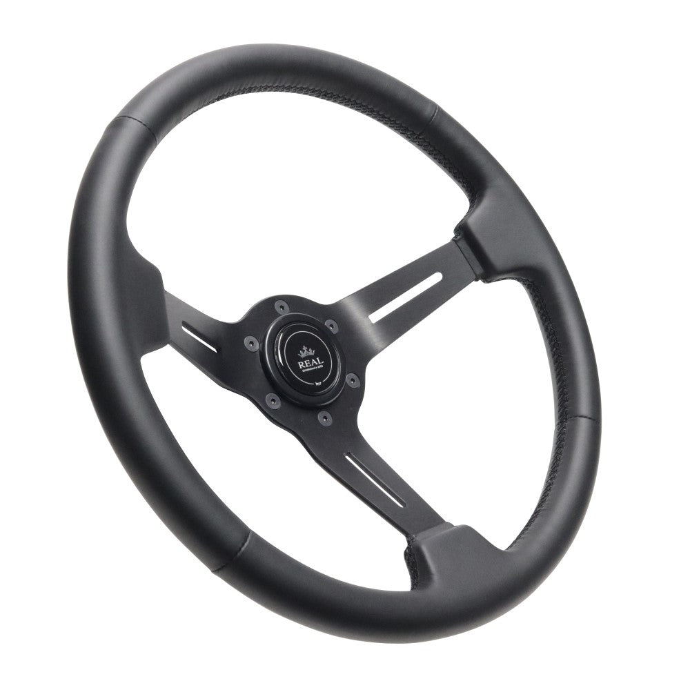 REAL REAL SPORT DEEP TYPE ALL LEATHER BLACK EURO STITCH STEERING WHEEL RSS340-8-LPB