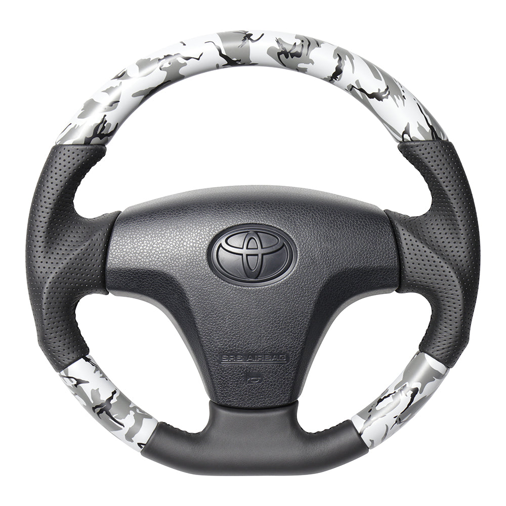 REAL ORIGINAL SERIES SOFT D SHAPE GRAY CAMOUFLAGE PRINT BLACK STITCH STEERING WHEEL FOR DAIHATSU MOVE LA100S TYB-GRT-BK