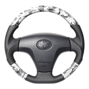 REAL ORIGINAL SERIES SOFT D SHAPE GRAY CAMOUFLAGE PRINT BLACK STITCH STEERING WHEEL FOR DAIHATSU MOVE LA100S TYB-GRT-BK