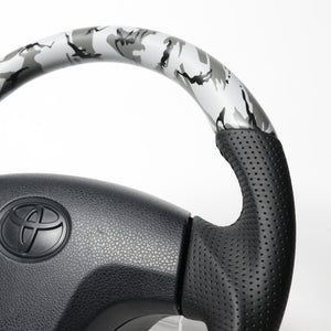 REAL ORIGINAL SERIES SOFT D SHAPE GRAY CAMOUFLAGE PRINT BLACK STITCH STEERING WHEEL FOR DAIHATSU MOVE LA100S TYB-GRT-BK