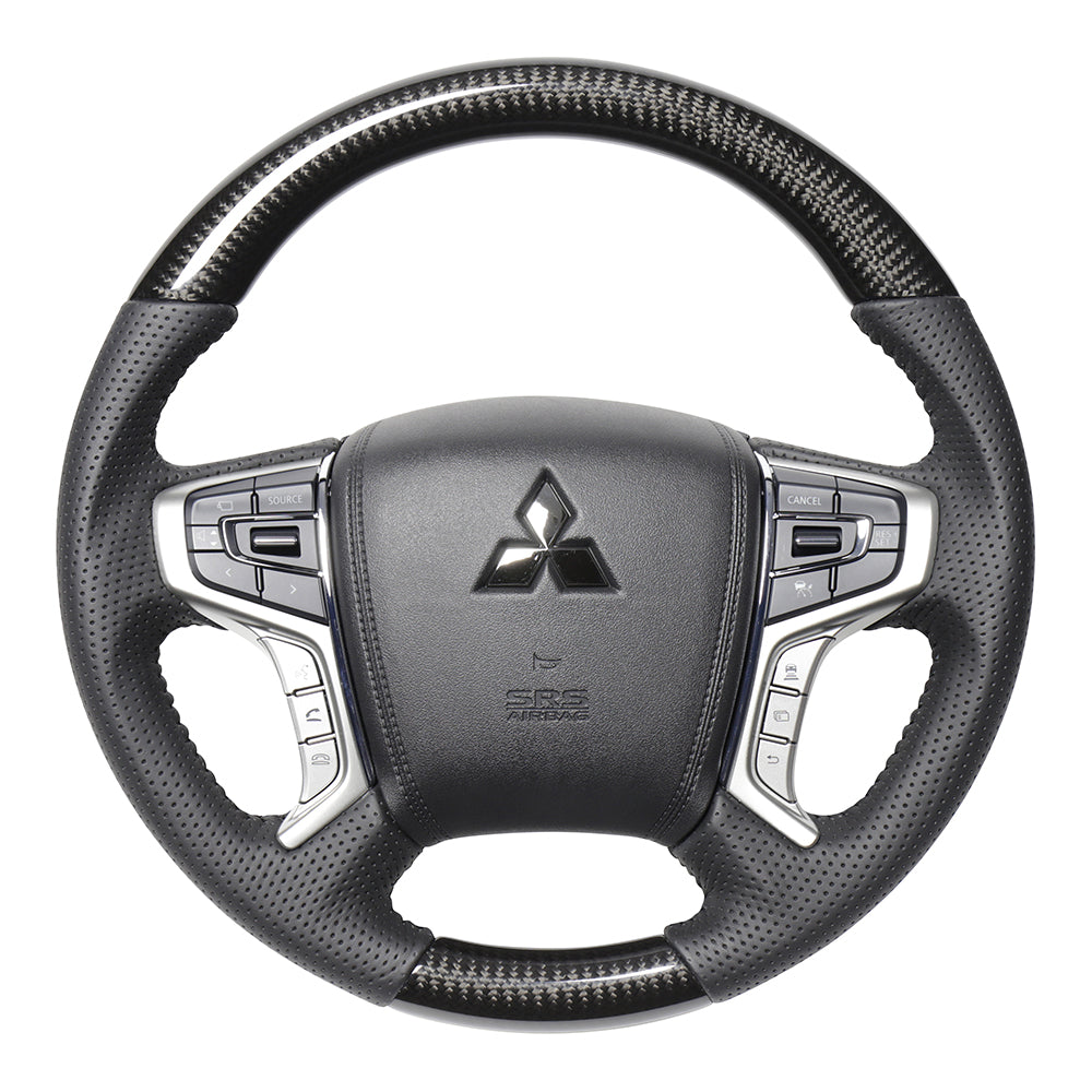REAL ORIGINAL SERIES ROUND SHAPE BLACK CARBON BLACK STITCH STEERING WHEEL FOR MITSUBISHI OUTLANDER PHEV GG W MTA-BKC