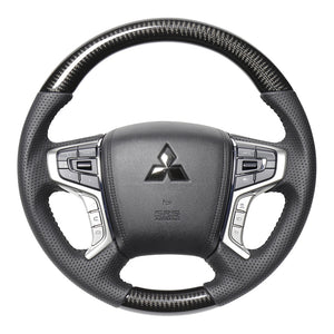 REAL ORIGINAL SERIES ROUND SHAPE BLACK CARBON BLACK STITCH STEERING WHEEL FOR MITSUBISHI OUTLANDER PHEV GG W MTA-BKC
