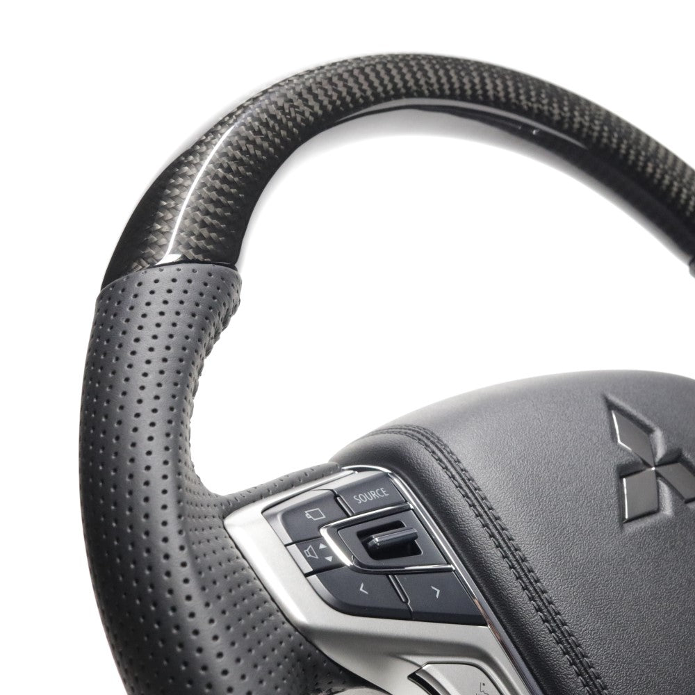 REAL ORIGINAL SERIES ROUND SHAPE BLACK CARBON BLACK STITCH STEERING WHEEL FOR MITSUBISHI OUTLANDER PHEV GG W MTA-BKC