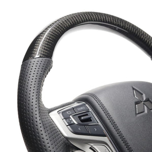 REAL ORIGINAL SERIES ROUND SHAPE BLACK CARBON BLACK STITCH STEERING WHEEL FOR MITSUBISHI OUTLANDER PHEV GG W MTA-BKC
