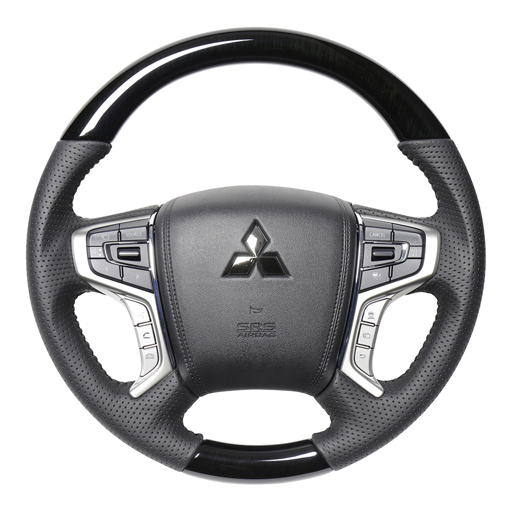 REAL ORIGINAL SERIES ROUND SHAPE 38B BLACK WOOD BLACK STITCH STEERING WHEEL FOR MITSUBISHI OUTLANDER PHEV GG W MTA-38BBKW