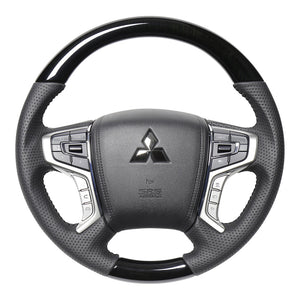 REAL ORIGINAL SERIES ROUND SHAPE 38B BLACK WOOD BLACK STITCH STEERING WHEEL FOR MITSUBISHI OUTLANDER PHEV GG W MTA-38BBKW