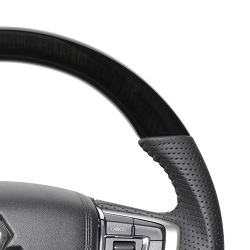 REAL ORIGINAL SERIES ROUND SHAPE 38B BLACK WOOD BLACK STITCH STEERING WHEEL FOR MITSUBISHI DELICA D:5 CV W:LATE  MTA-38BBKW