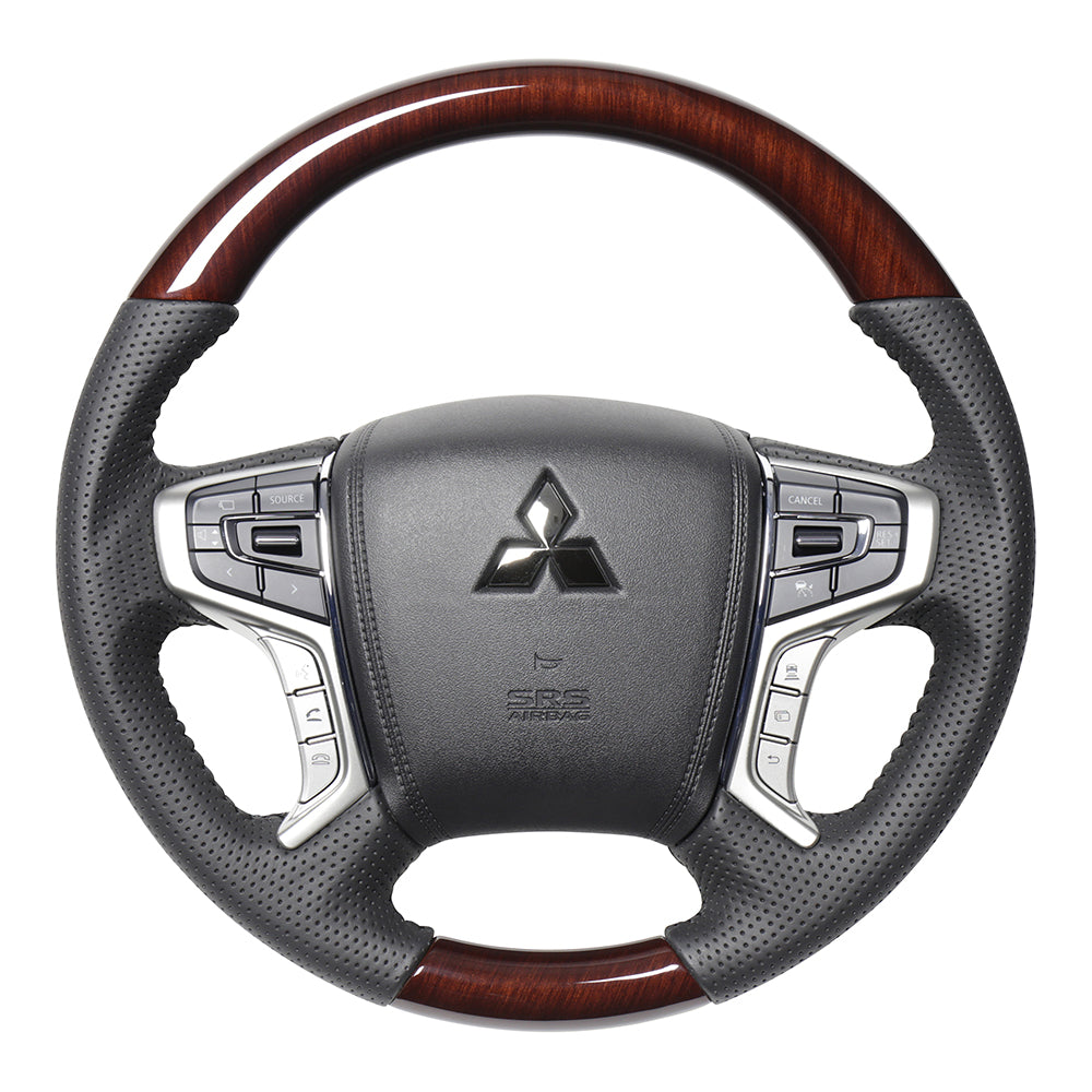REAL ORIGINAL SERIES ROUND SHAPE 56 BROWN WOOD BLACK STITCH STEERING WHEEL FOR MITSUBISHI DELICA D:5 CV W:LATE  MTA-56BRW