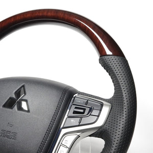 REAL ORIGINAL SERIES ROUND SHAPE 56 BROWN WOOD BLACK STITCH STEERING WHEEL FOR MITSUBISHI DELICA D:5 CV W:LATE  MTA-56BRW