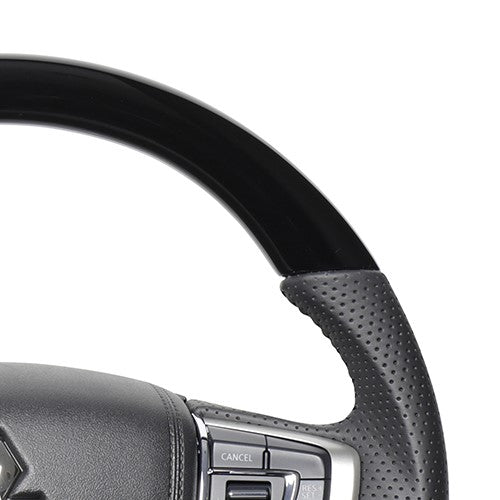 REAL ORIGINAL SERIES ROUND SHAPE PIANO BLACK BLACK STITCH STEERING WHEEL FOR MITSUBISHI DELICA D:5 CV W:LATE  MTA-PBW