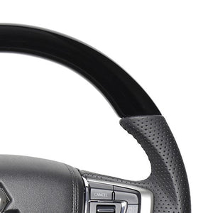 REAL ORIGINAL SERIES ROUND SHAPE PIANO BLACK BLACK STITCH STEERING WHEEL FOR MITSUBISHI DELICA D:5 CV W:LATE  MTA-PBW