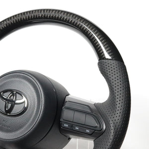 REAL ORIGINAL SERIES SOFT D SHAPE BLACK CARBON SILVER X BLACK EURO STITCH STEERING WHEEL FOR TOYOTA GR COROLLA GZEA14H  TYI-BKC-SL