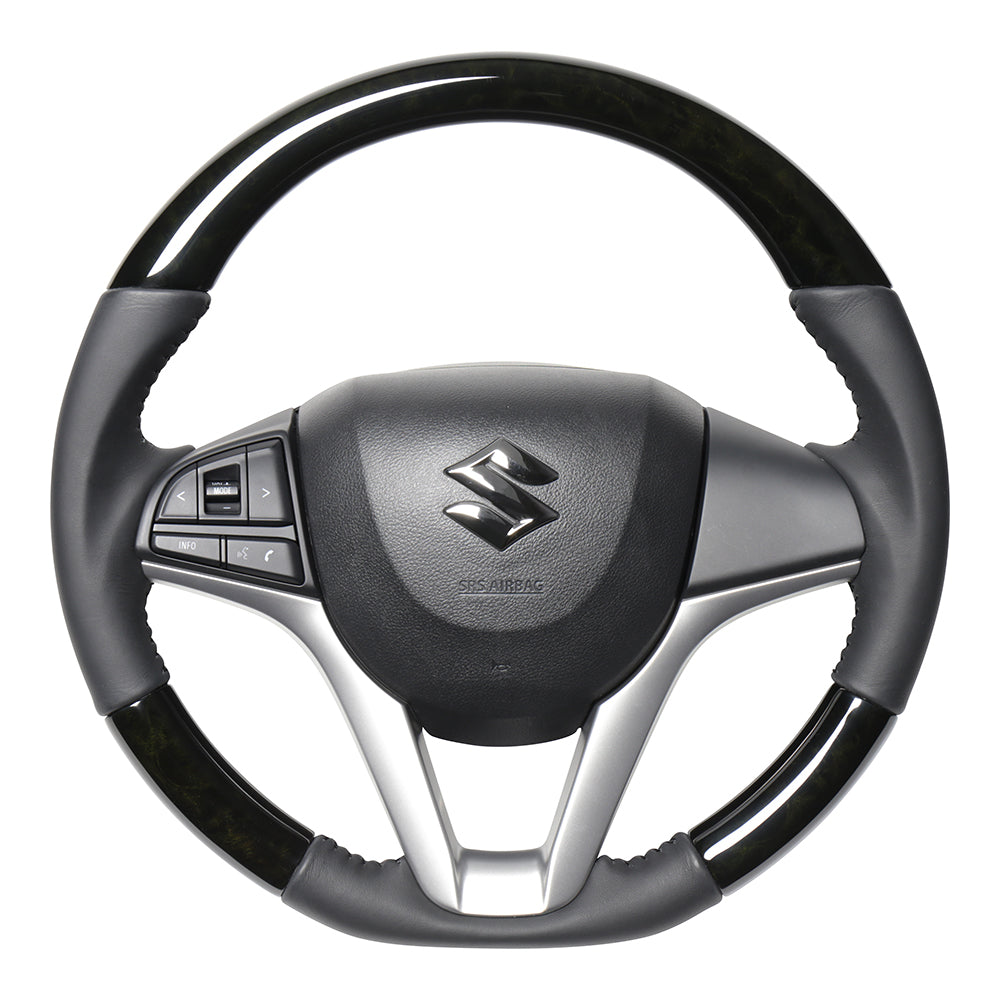 REAL ORIGINAL SERIES SOFT D SHAPE BLACK WOOD BLACK STITCH STEERING WHEEL FOR SUZUKI SPACIA MK53S  SZC-BKW-BK