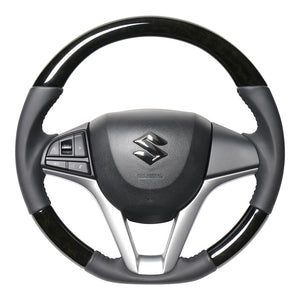REAL ORIGINAL SERIES SOFT D SHAPE BLACK WOOD BLACK STITCH STEERING WHEEL FOR SUZUKI SPACIA MK53S  SZC-BKW-BK