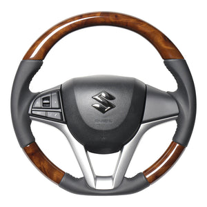 REAL ORIGINAL SERIES SOFT D SHAPE 42 BROWN WOOD BLACK STITCH STEERING WHEEL FOR SUZUKI CROSBY MN71S  SZC-42BRW-BK
