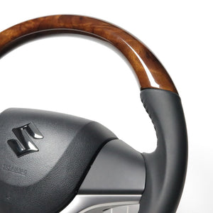 REAL ORIGINAL SERIES SOFT D SHAPE 42 BROWN WOOD BLACK STITCH STEERING WHEEL FOR SUZUKI CROSBY MN71S  SZC-42BRW-BK