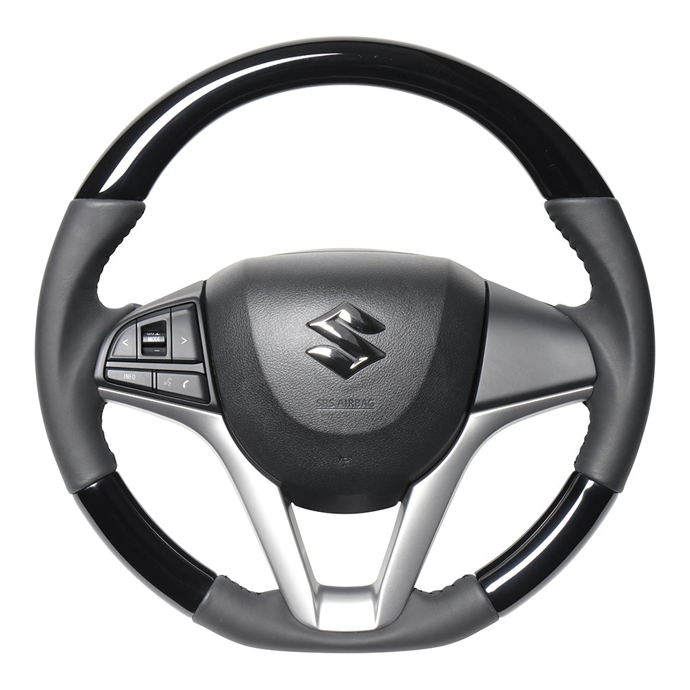 REAL ORIGINAL SERIES SOFT D SHAPE PIANO BLACK BLACK STITCH STEERING WHEEL FOR SUZUKI SPACIA MK53S  SZC-PBW-BK