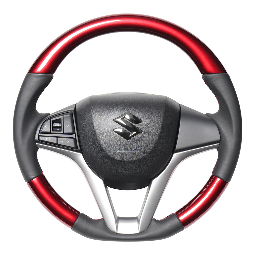 REAL ORIGINAL SERIES SOFT D SHAPE PEARL RED RED X BLACK EURO STITCH STEERING WHEEL FOR SUZUKI SPACIA MK53S  SZC-RDW-RD