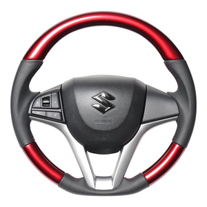 REAL ORIGINAL SERIES SOFT D SHAPE PEARL RED RED X BLACK EURO STITCH STEERING WHEEL FOR SUZUKI SPACIA MK53S  SZC-RDW-RD